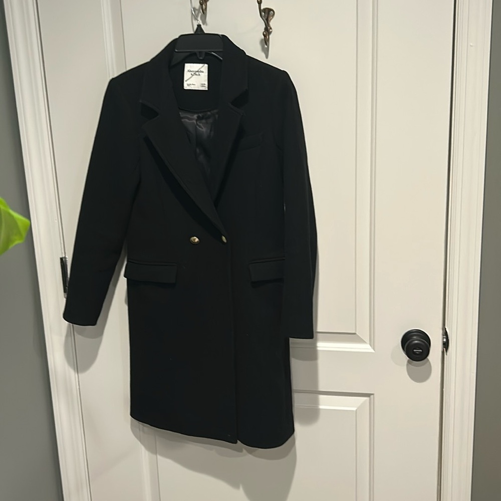 Black A&F midi coat